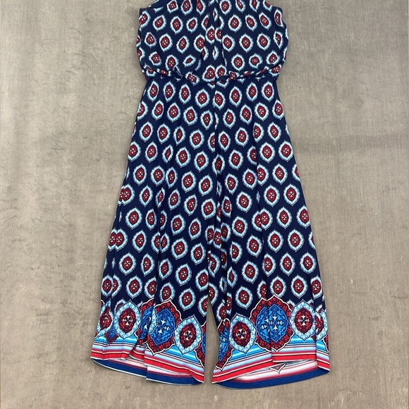 London Times Caitlin Cropped Pants Jumpsuit Blue, Red, Blk, White Paisley Size 6 - Picture 3 of 6